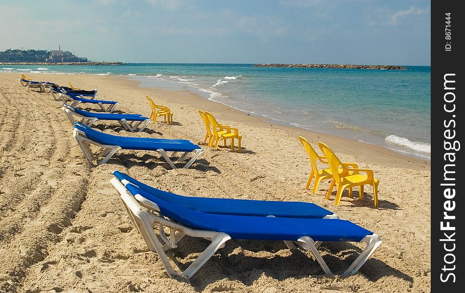 Sunbeds and chairs on the beach