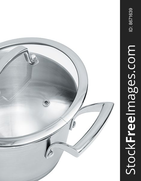 Modern steel saucepan on a white background