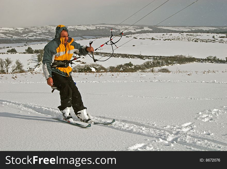 Kite skiing on Dartmoor, Devon