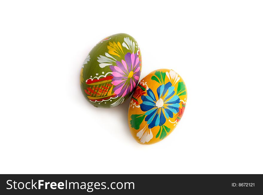 Two painted easter eggs isolated on white