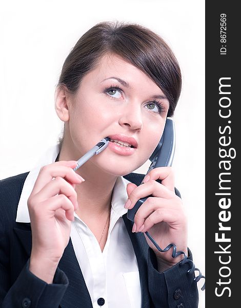 Portrait of young beautiful woman in office environment