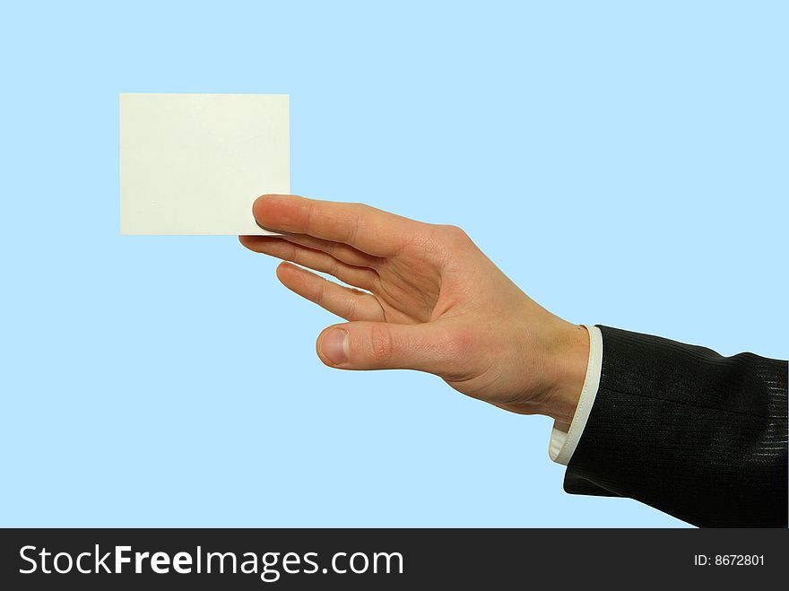 Man hand holding a blank business card