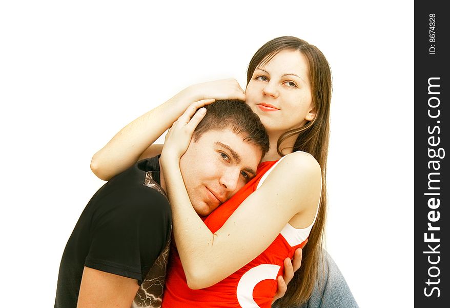 Young couple over white