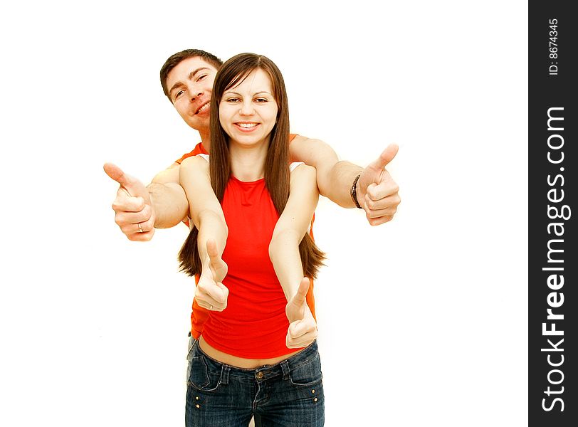 Young couple over white background