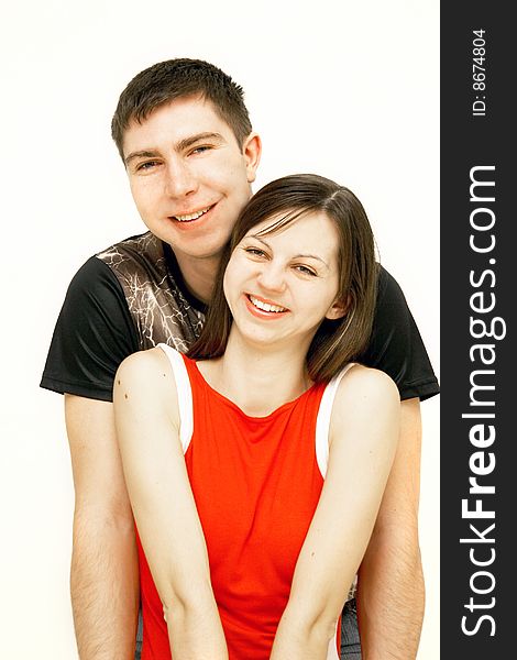 Young couple over white