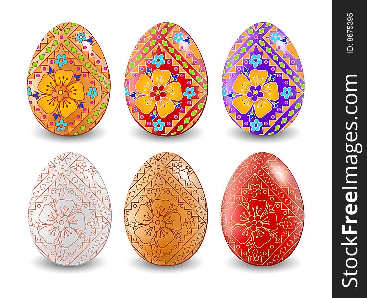 Easter color eggs painted by patterns, vector illustration