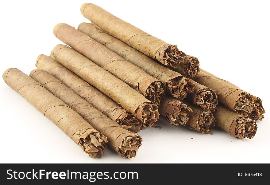 A collection of isolated cigars on white