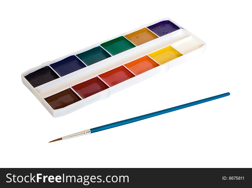 Paintbrush and paint isolated in white background
