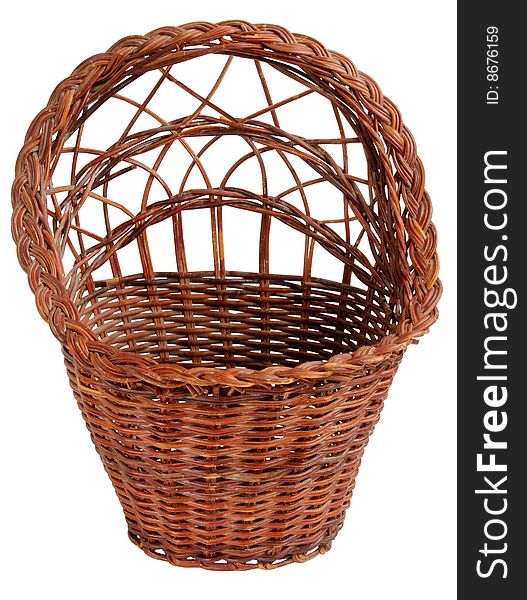 Old vintage wicker basket. Isolated on a white background.