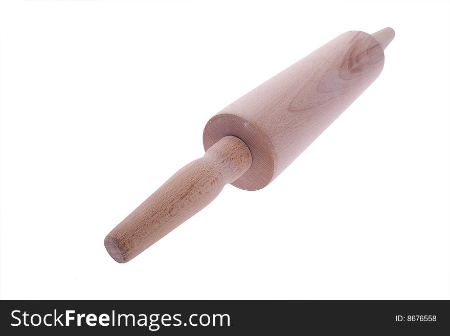 Wooden rolling pin isolated on white