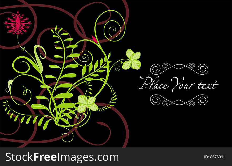 Vector drawing of an art background with wild plants and flowers