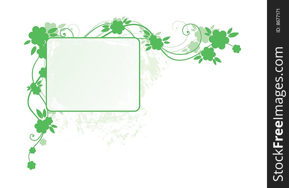 Green floral frame on white background