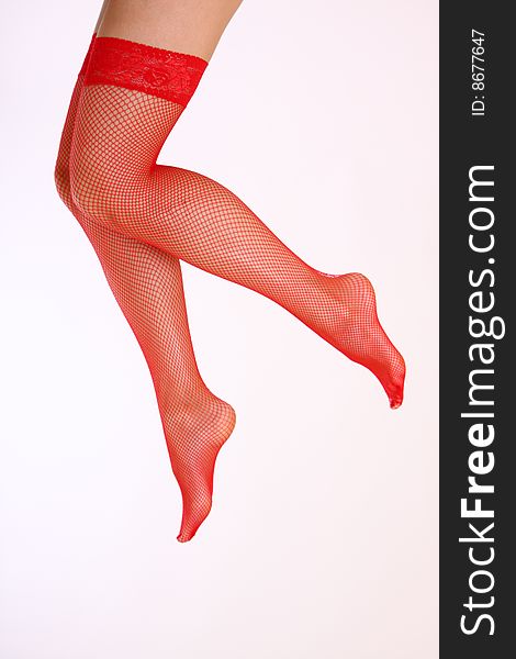 Woman's leg in red stockings. Woman's leg in red stockings