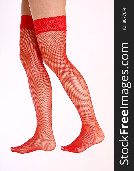 Woman's leg in red stockings. Woman's leg in red stockings