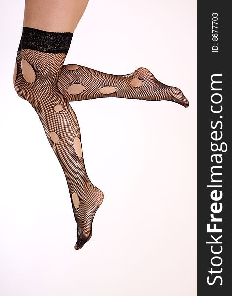 Woman's leg in black stockings. Woman's leg in black stockings