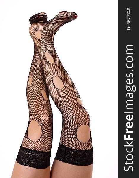 Woman's legs in black stockings. Woman's legs in black stockings