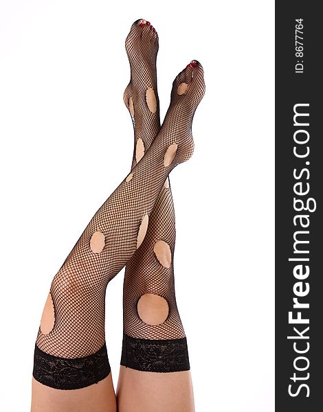 Woman's legs in black stockings. Woman's legs in black stockings