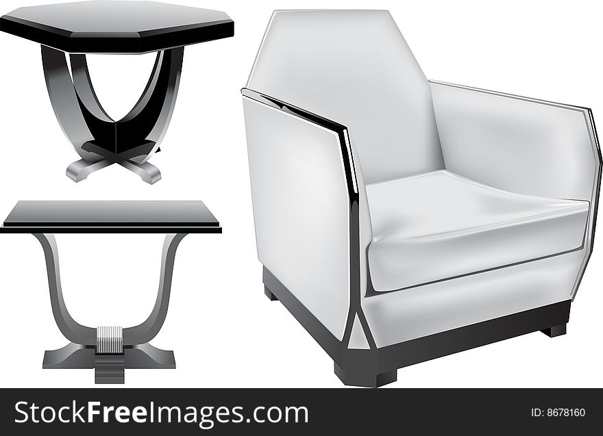 The realistic vector image of two tables and an armchair. The realistic vector image of two tables and an armchair