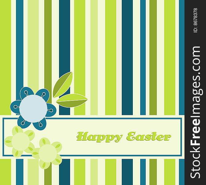 Green, blue and white flower and stripes easter card. Green, blue and white flower and stripes easter card