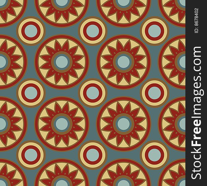 Red, brown, and blue country styled seamless flower pattern. Red, brown, and blue country styled seamless flower pattern