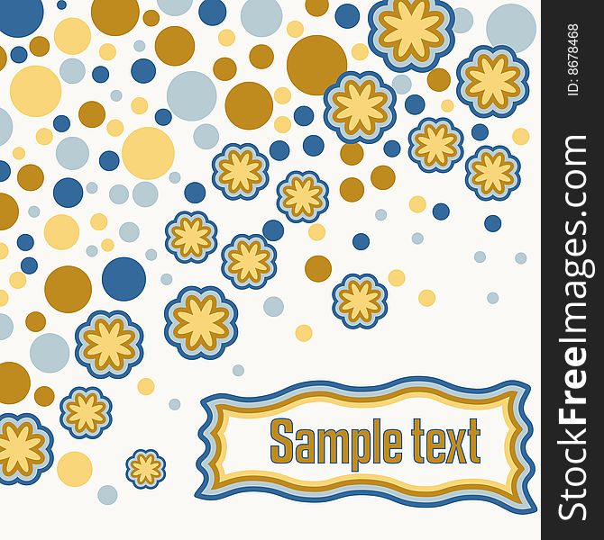 Blue and brown flower and dots cover page with copy space. Blue and brown flower and dots cover page with copy space