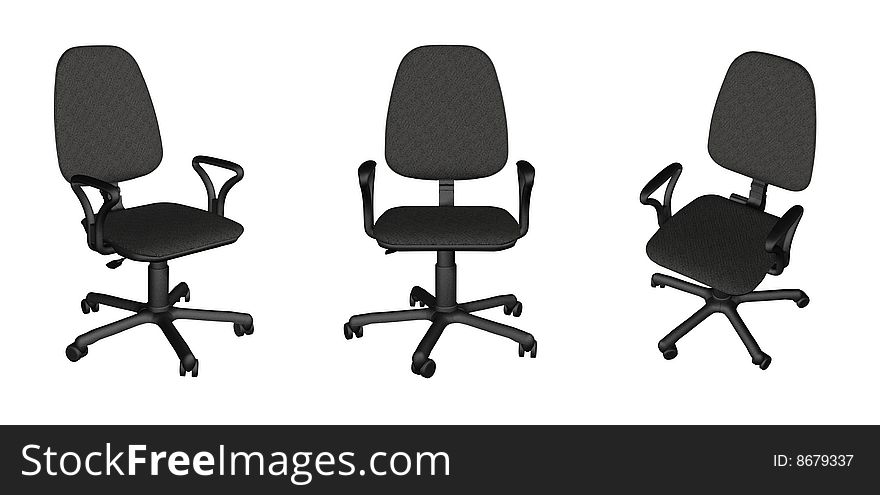 Three Office Chairs Over White