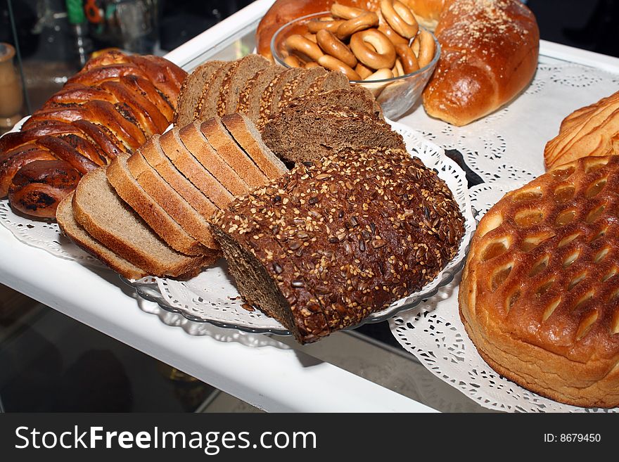 Assortment of bread presented at competition of cooks