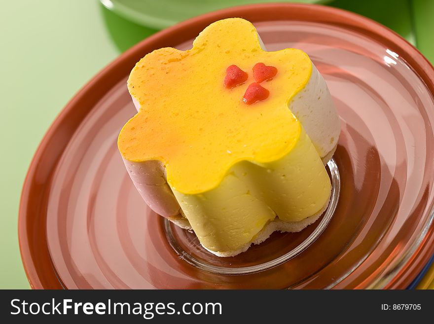 Sweets serias: yellow fancy cake with hearts. Sweets serias: yellow fancy cake with hearts