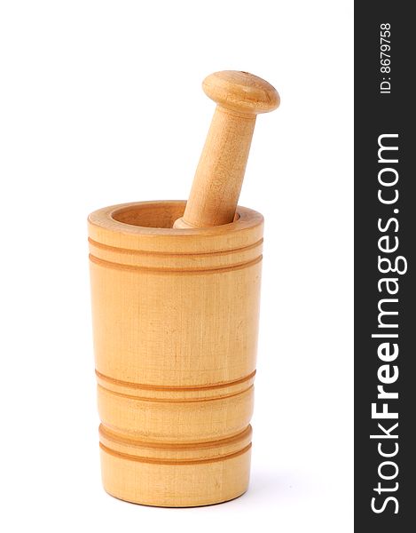 Isolated wooden mortar on white background