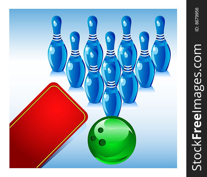 Bowling, blue size and green sphere, game for rest, vector illustration