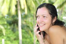 Beautiful Young Woman Talking On Cellphone Royalty Free Stock Photo