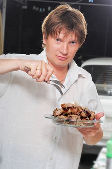 The Young Man With A Shish Kebab. Stock Photography