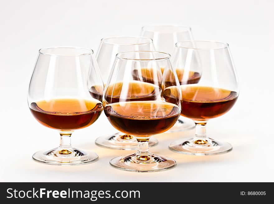 Alcohol drink sereis: five bocal with cognac