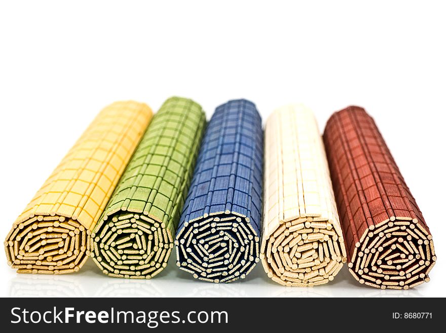 Rolls of mat on a white background