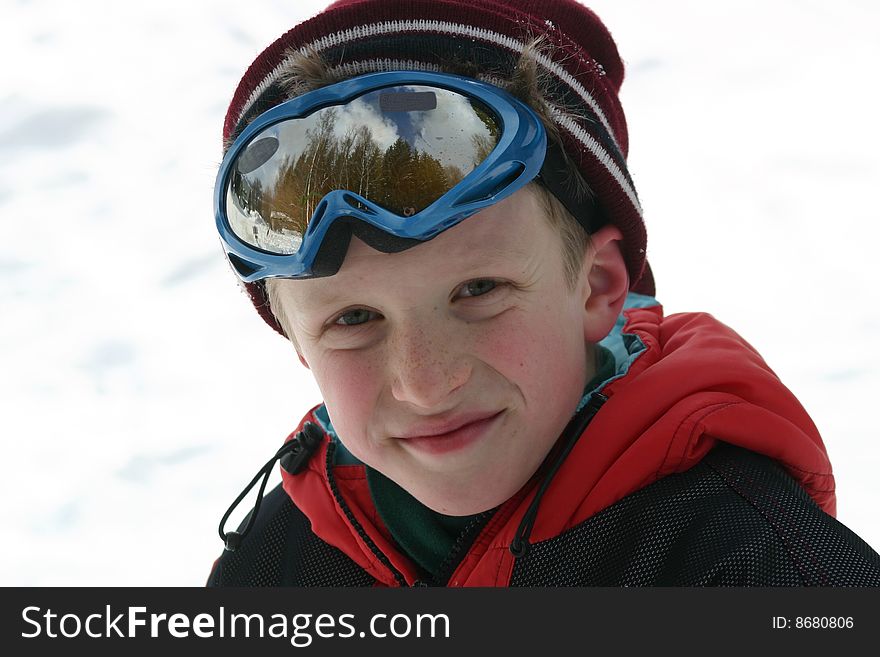 Little boy - the skier in the mountains. Little boy - the skier in the mountains