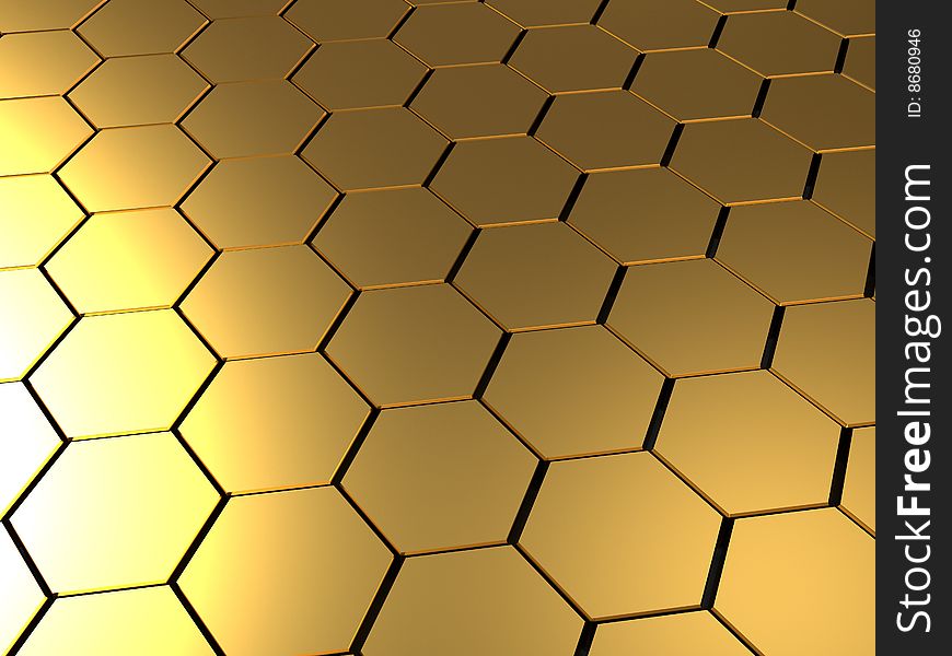 Abstract 3d illustration of golden shapes background. Abstract 3d illustration of golden shapes background
