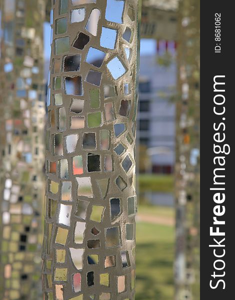 Razzle Dazzle Silver multcolored glass on concrete mosaic column