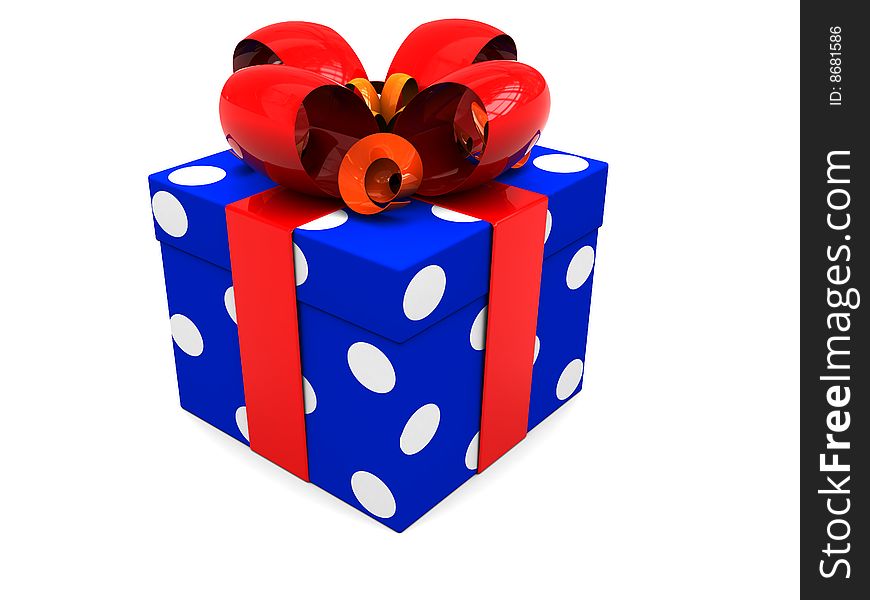 Blue present box over white background