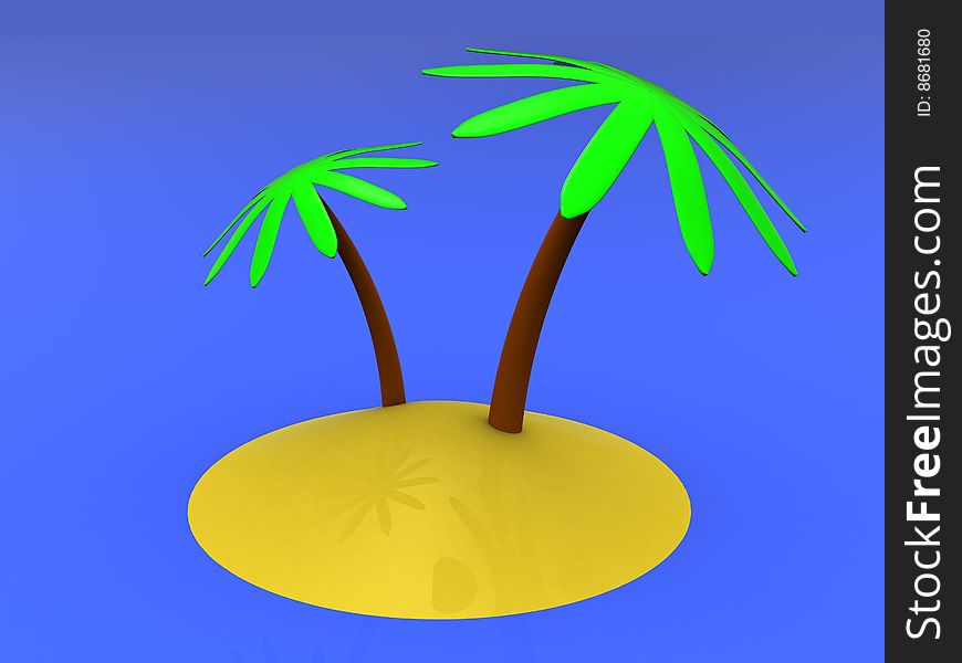Abstract 3d illustration of tropic island over blue background