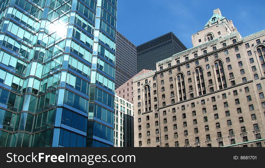 Old and new architectures mix in downtown Toronto, canada.