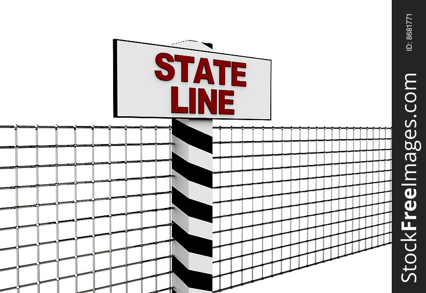 Abstract 3d illustration of state line with fence over white background