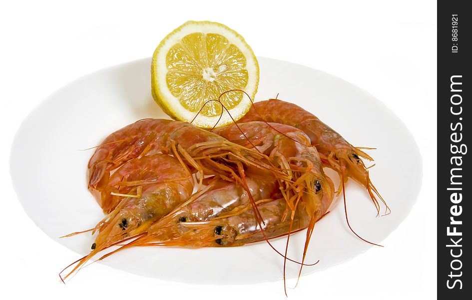 Shrimps with the lemon in beautiful show. Shrimps with the lemon in beautiful show