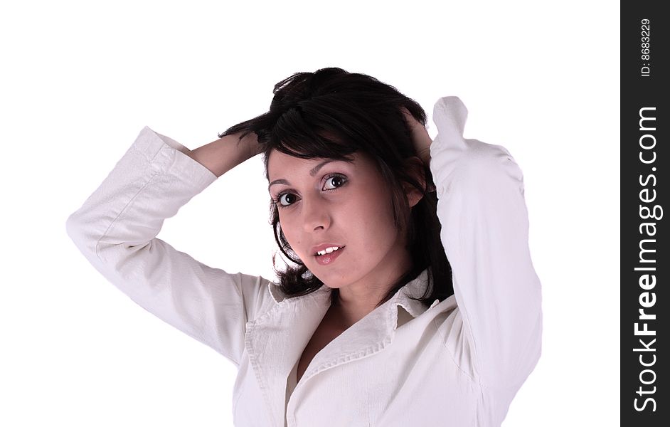 Young business woman touching her hair