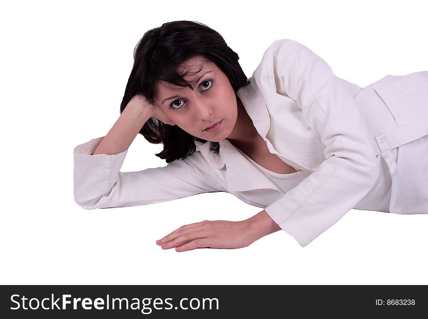 Young business woman laying on the floor