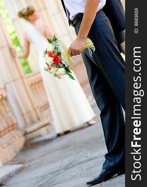 Young bride and groom shot