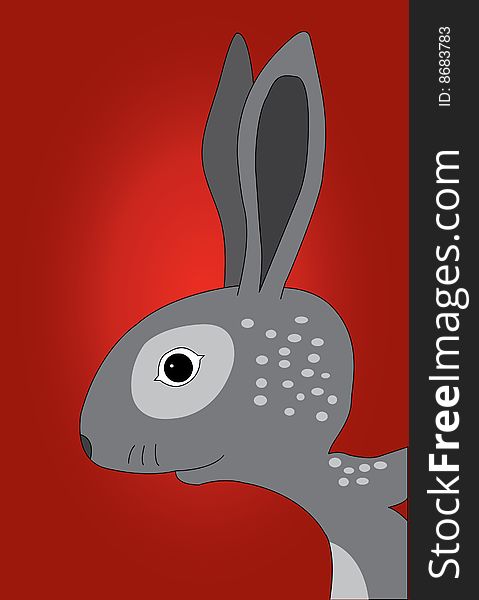A Easter grey rabbit on a red background. A Easter grey rabbit on a red background