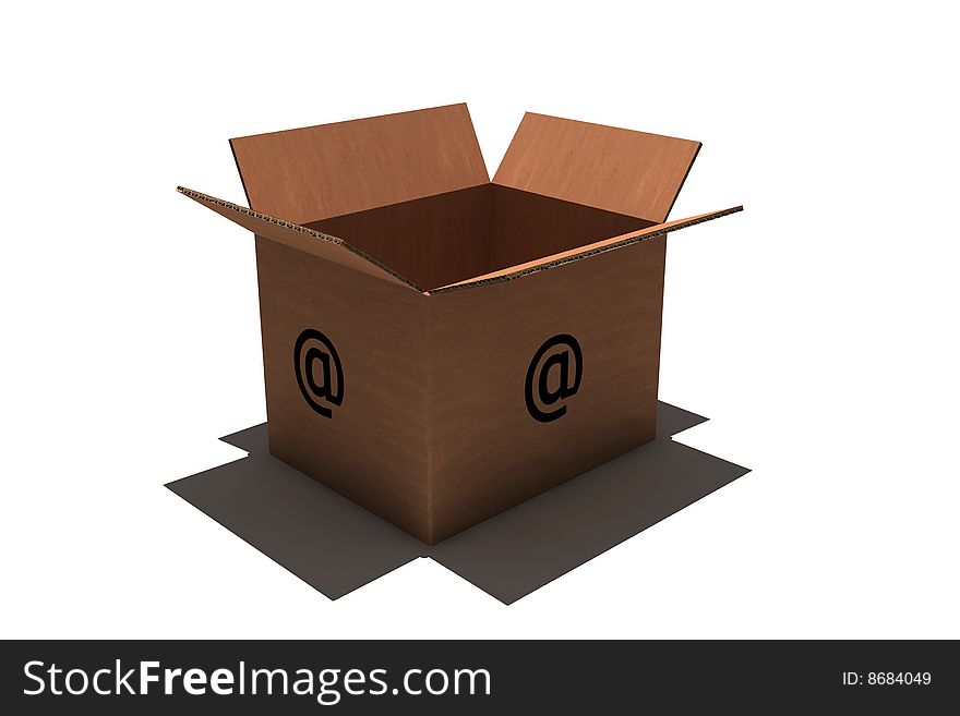 Cardboard with email symbol - isolated 3d render