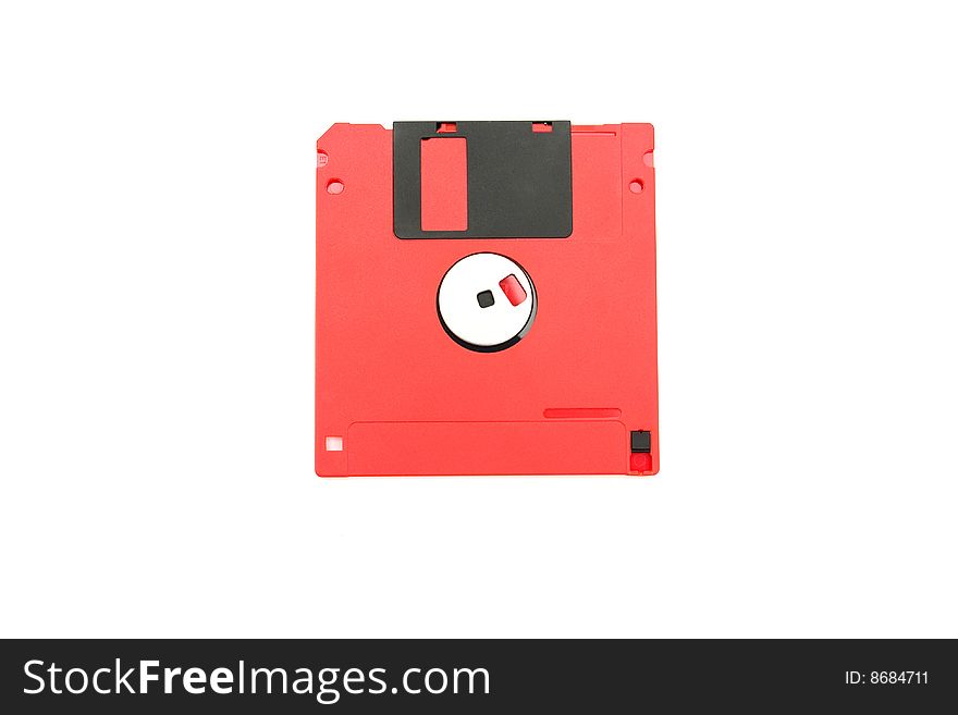 Red floppy disk on white background