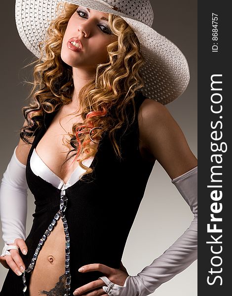 Hot sensual blond with hat