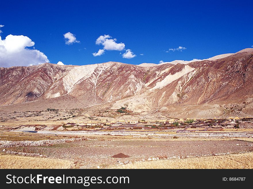 It is the landscape of Tibet in China. A nature village in the mountain,with blue sky.
film: Koda E100vs, time: 2006-10.